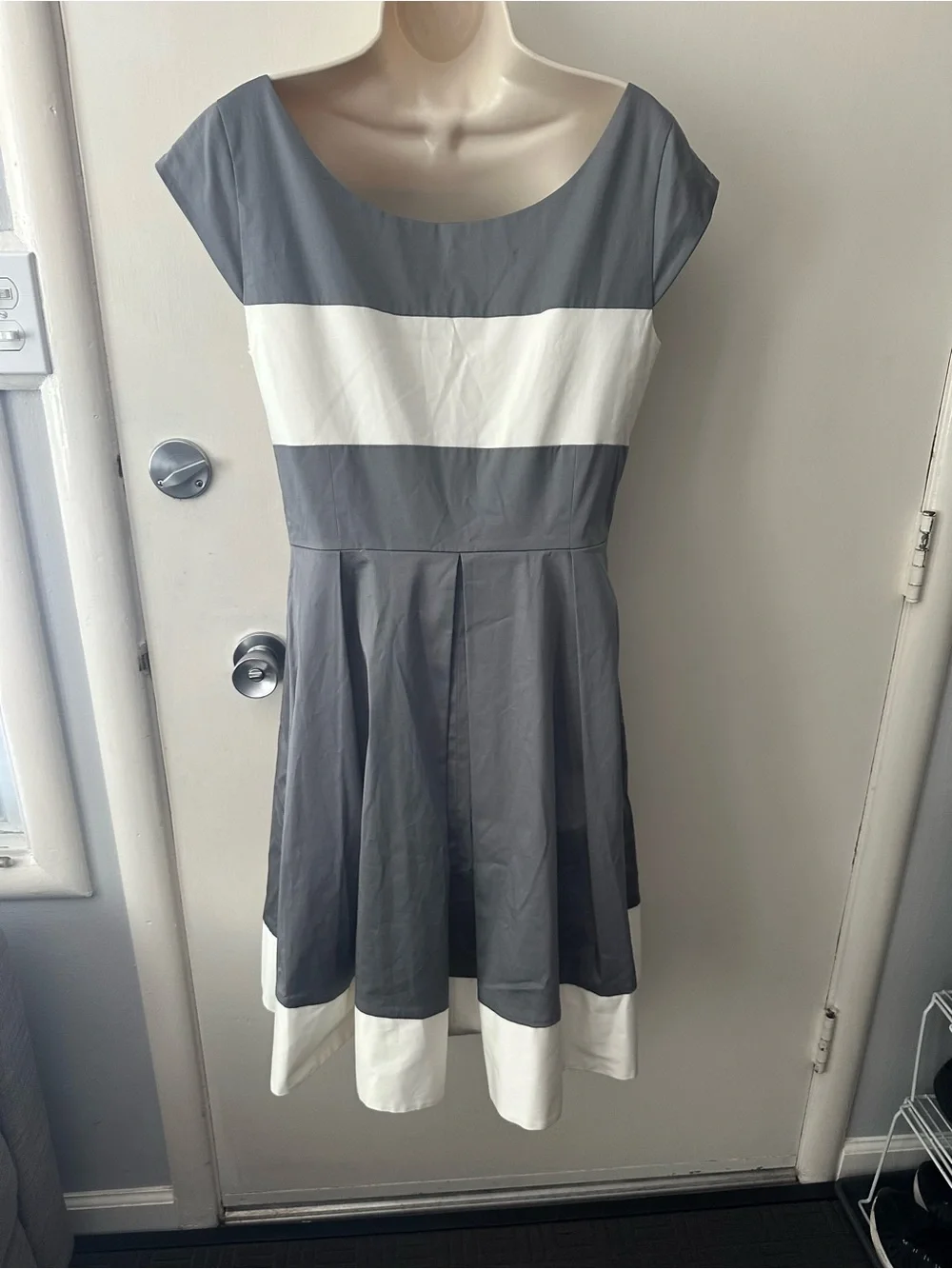 kate spade Gray and White Fit-and-Flare Midi Dress